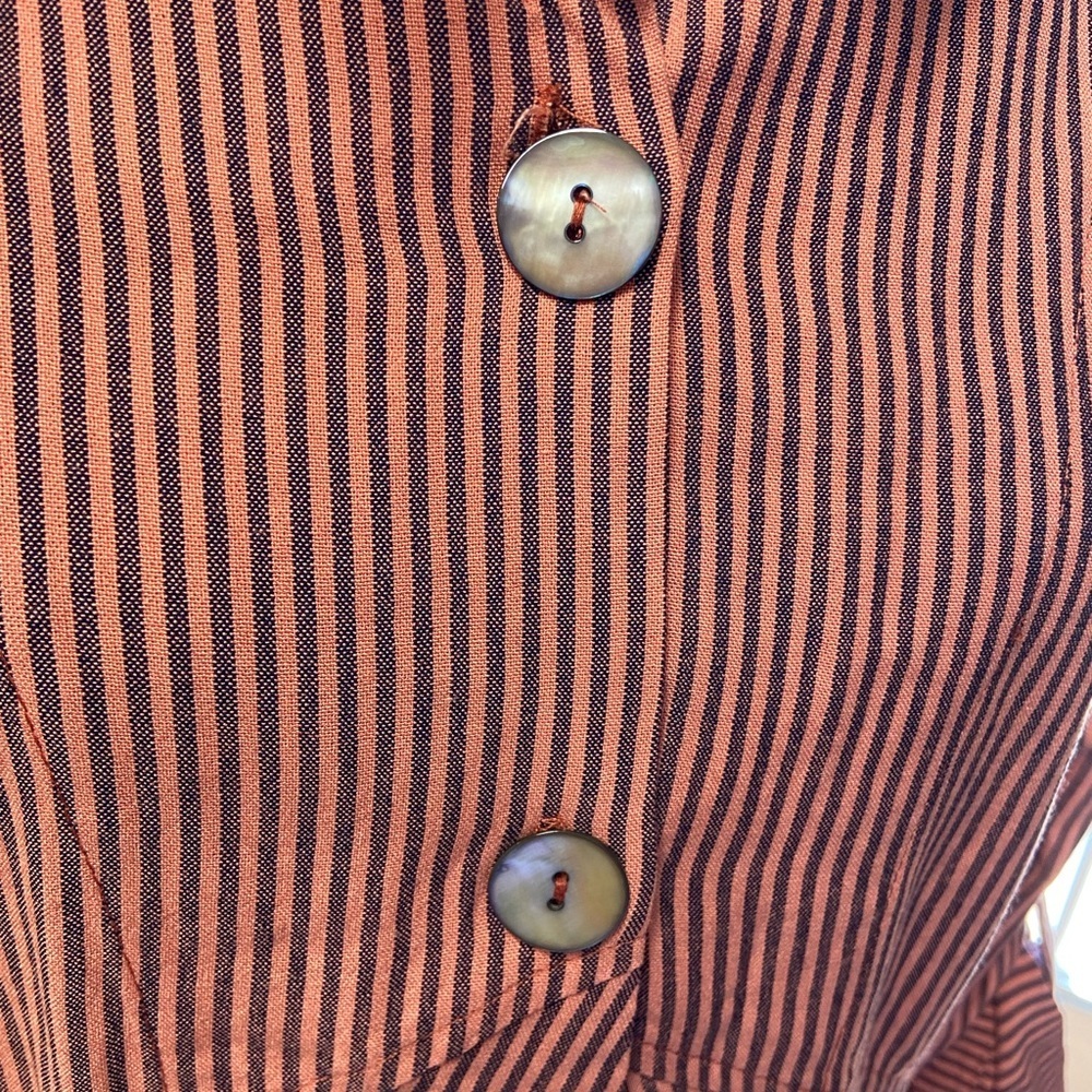 Soft Surroundings Women L Orange Striped Shirt Button Down Sasha Top Roll Tab - Picture 5 of 9